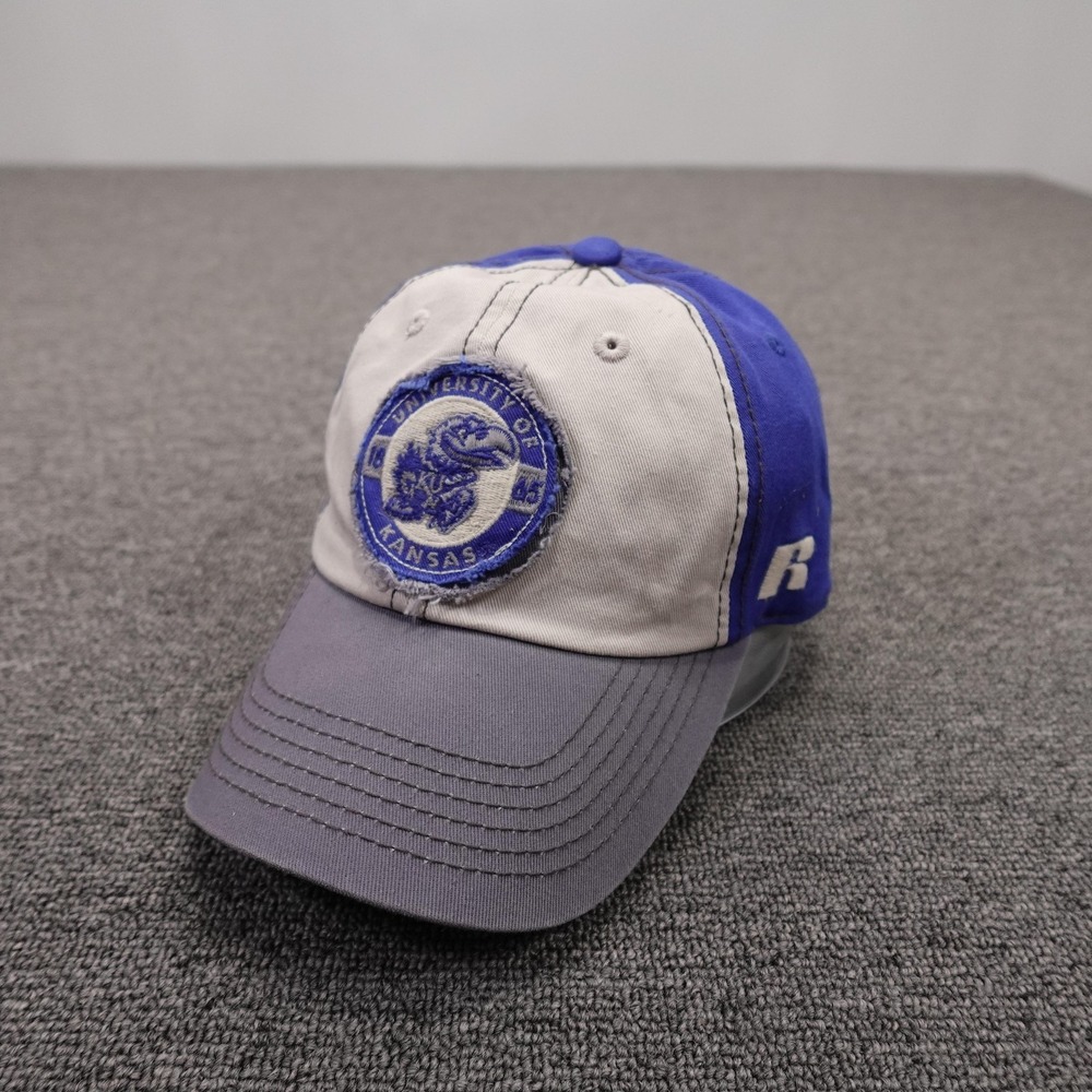 Kansas Jayhawks Hat Cap Strap Back Mens One Size Blue Gray NCAA Russell Athletic